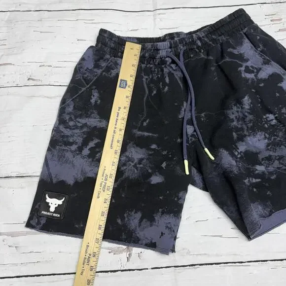 Under Armour Project Rock Fleece Shorts Marble Wash Black L Gym Streetwear - Picture 8 of 11